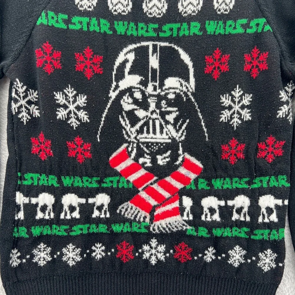 Star Wars Medium Womens Black Top Ugly Sweater Long Sleeve Pullover Darth‎ Vader - Picture 4 of 14